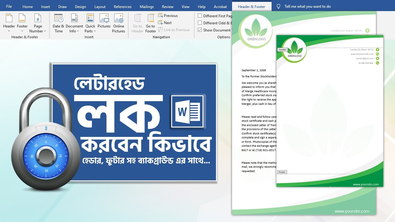 How to LOCK Letterhead image in Word of Header and Footer
