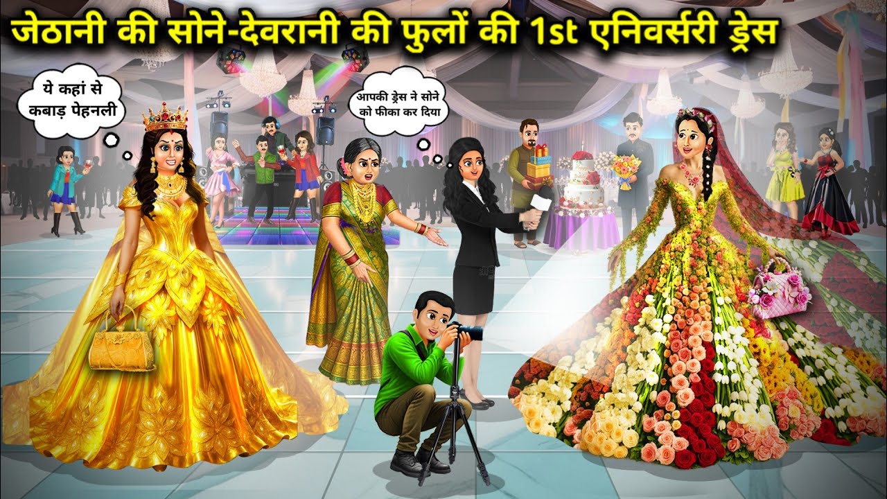 अरैंज मेरिज जेठानी की सोने-लव मैरिज देवरानी की फूलों की 1st एनिवर्सरी ड्रेस|Cartoon Videos|Sister-in