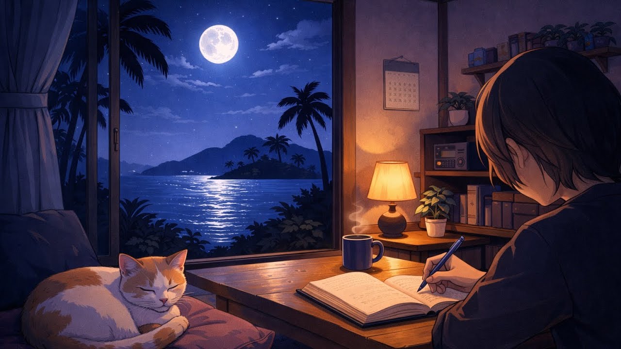 Late Night Island Lofi 🌙 Calm Beats to Study, Relax & Sleep | Tropical Night Ambience