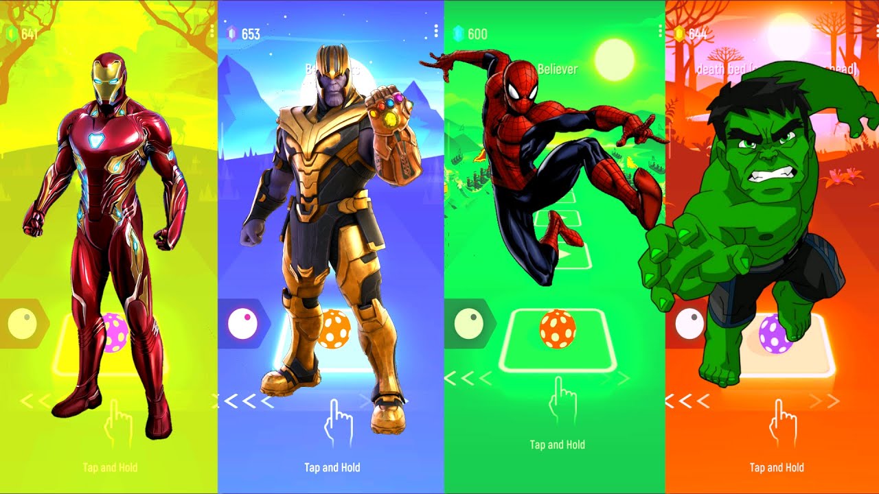 Iron Man 🆚 Thanos 🆚 Spiderman 🆚 Hulk | Marvel Heroes | Tiles Hop Fun Ball