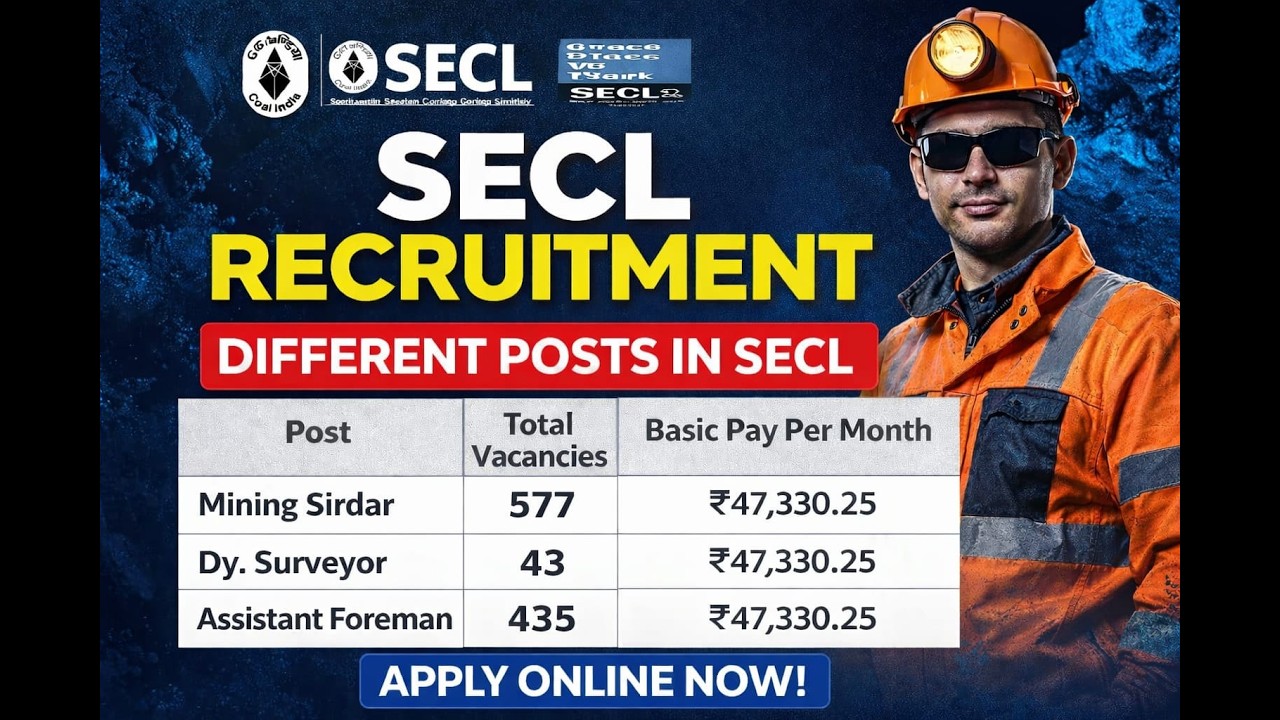 SECL Recruitment 2026 | 1055 Vacancies 😱 | Mining Sirdar, Surveyor, Foreman | Full Details
