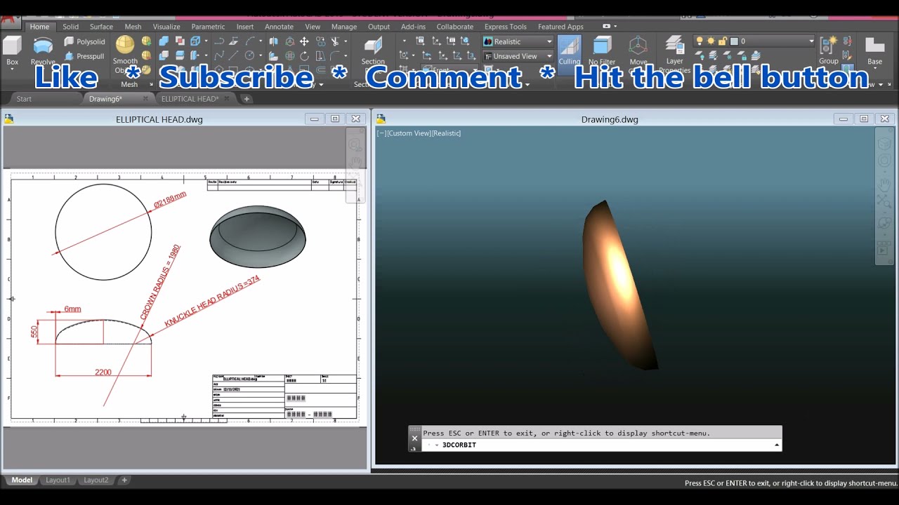 Elliptical Dish Head for Vessel in Autocad