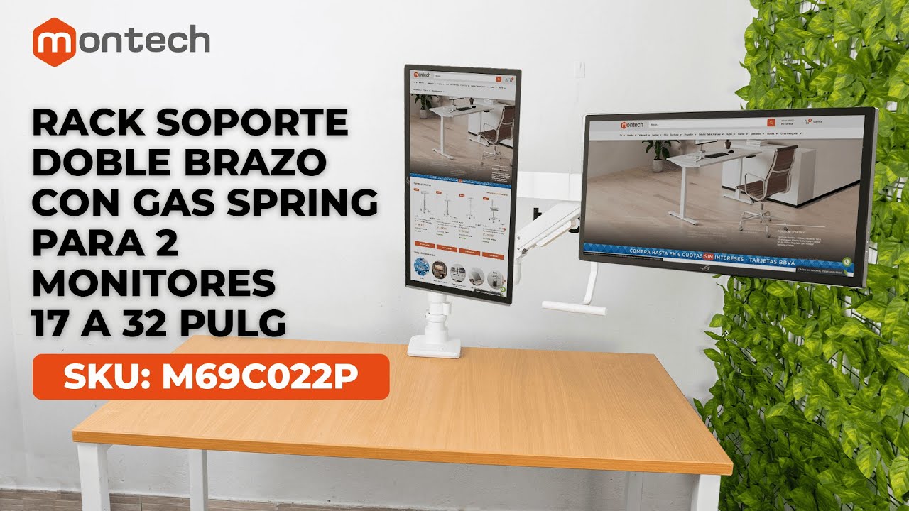 Rack Soporte Doble Brazo con Gas Spring para 2 Monitores 17 a 32 Pulg | SKU: M69C022P