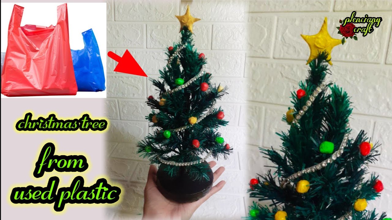 miniature pohon natal dari plastik kresek || christmas tree ||hiasan ornament natal part 1