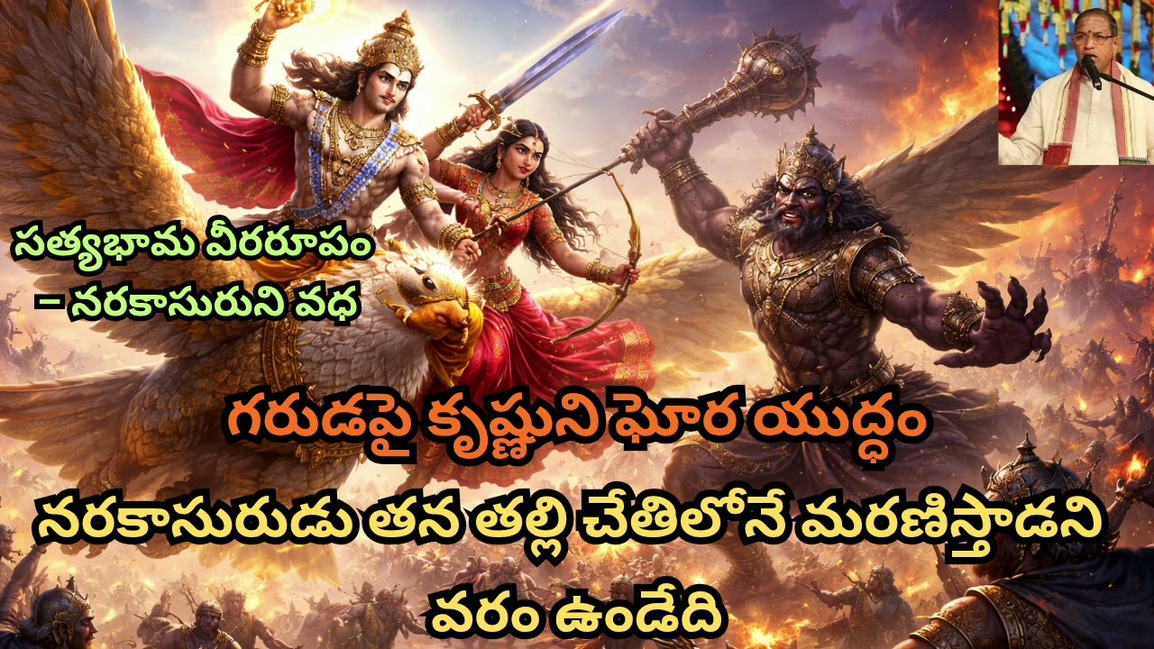 గరుడపై కృష్ణుని ఘోర యుద్ధం | నరకాసురుడు తన తల్లి చేతిలోనే మరణిస్తాడని వరం ఉండేది