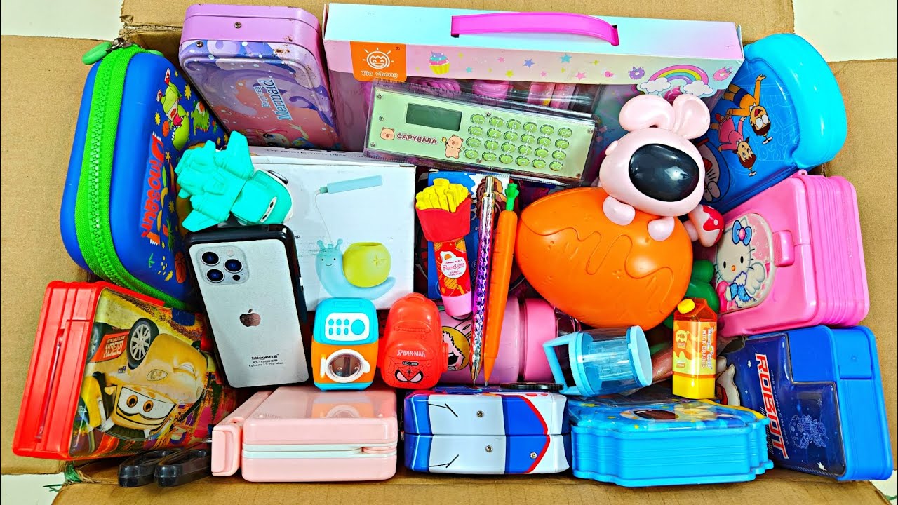 Unboxing Fancy Stationery, doraemon pencil case, calculator, coin bank, eraser, school supplies, toy
