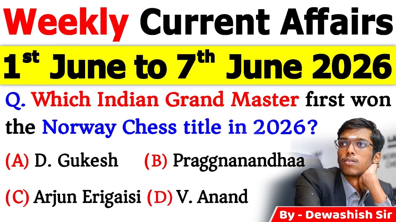 1-7 June 2026 Current Affairs 🔥 | Weekly MCQs | One Shot Revision | All Exams 2026