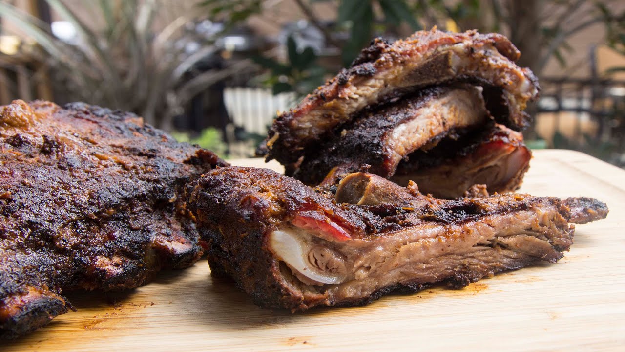 Smoked Spare Ribs Recipe with Homemade Pineapple Chipotle Barbecue Sauce - on a Primo Kamado