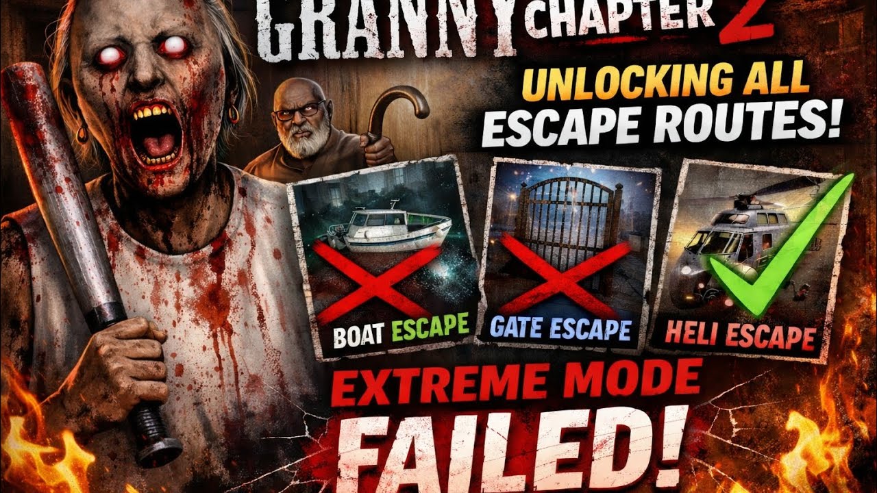 Granny chapter 2 extreme mode unlocking all escape routes failed mission #grannyisbald