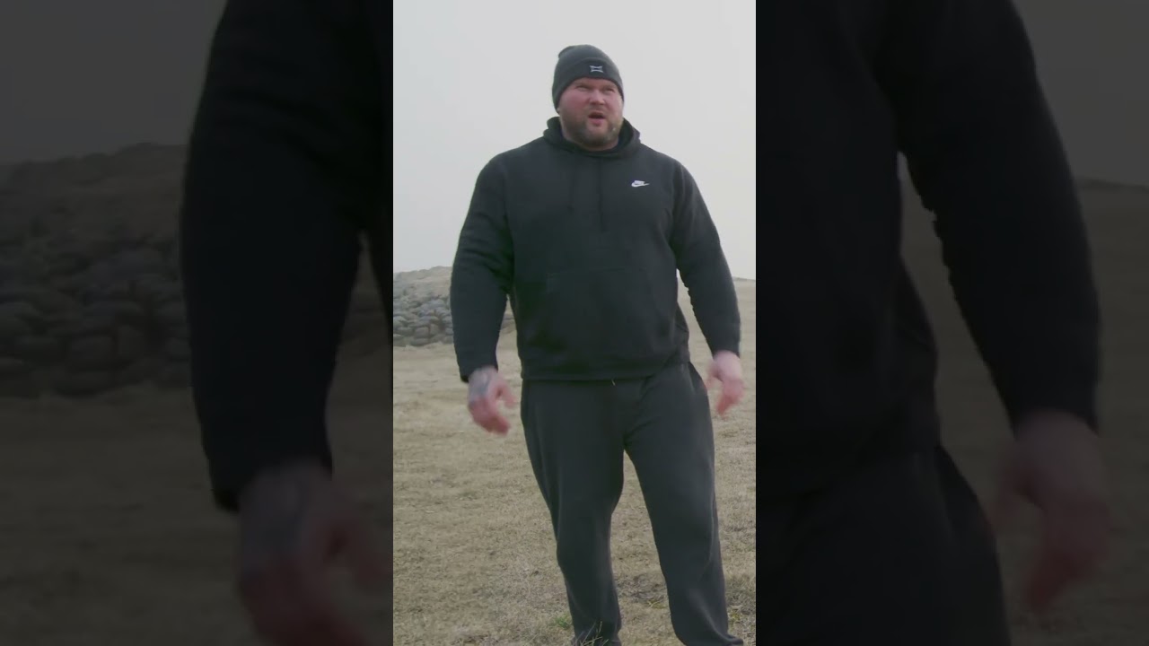 Stefan Solvi lifting the 281KG / 620LB Icelandic Brynj&oacute;lfstak Stone