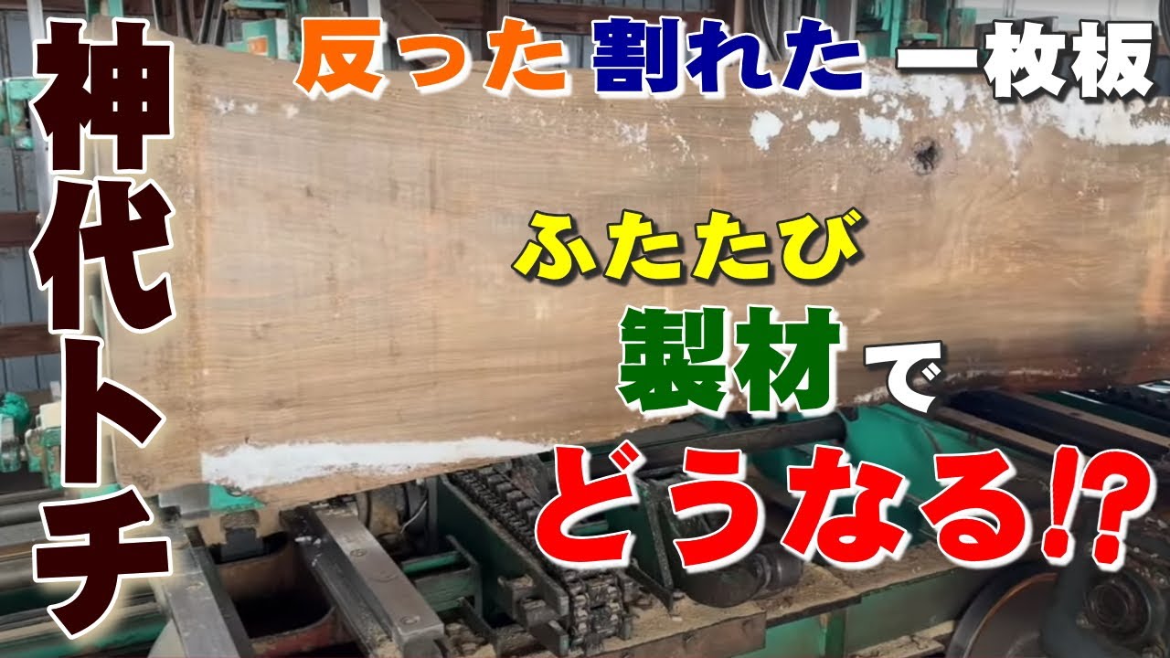 【グンニャリ曲がった埋れ木】神代トチ一枚板を挽き直し製材したらきれいな木目が出てきた！
