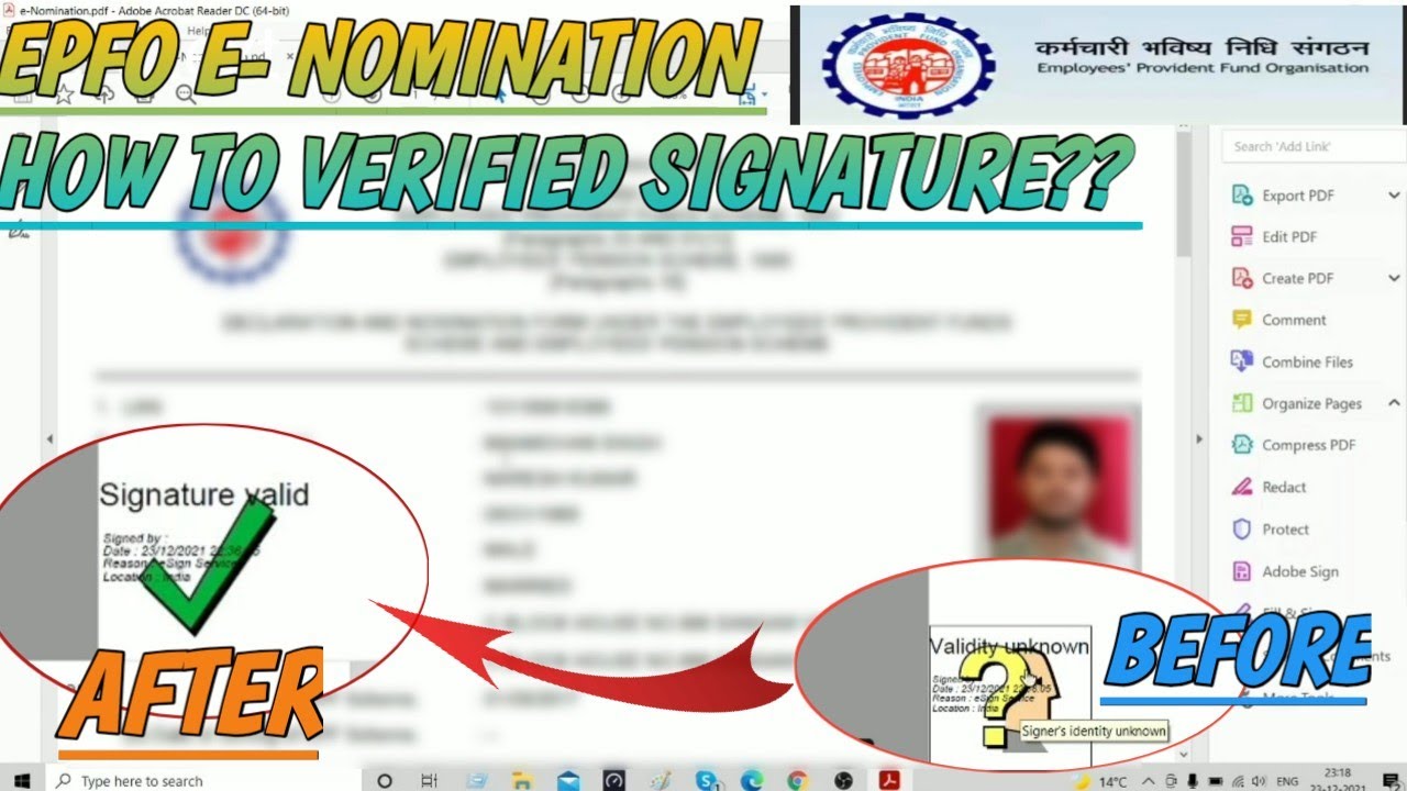 How To Verified Digital Signature Epfo E-Nomination Pdf form &bull;Validate Digital Signature Any pdf