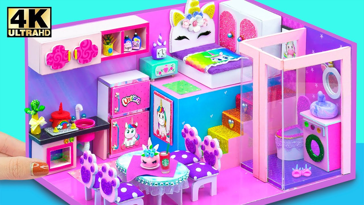 Build Purple Miniature House for Cute Unicorn with Bedroom, Bathroom, Kitchen 🦄 DIY Miniature House