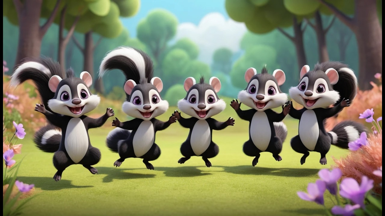 Five Little Skunks Wiggle Wiggle Wiggle | Fun Animal Song & Nursery Rhymes