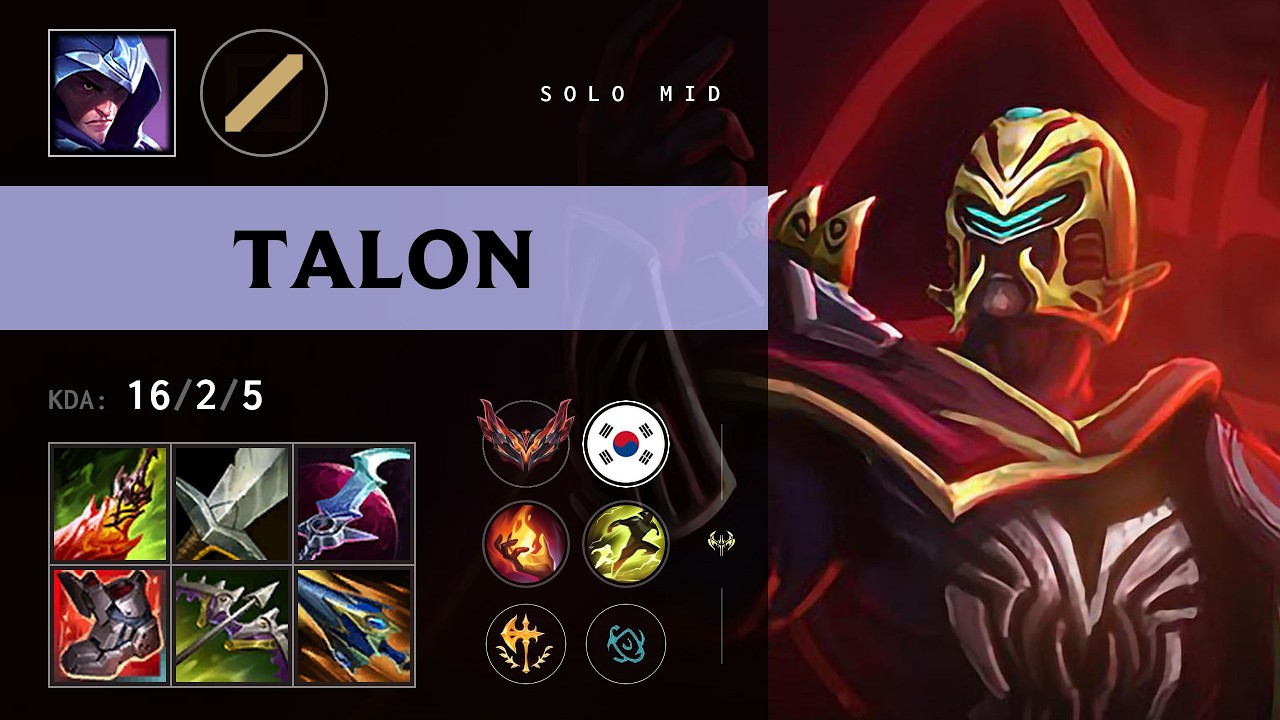 Talon Mid vs Fiora (RNG Tangyuan) - KR Grandmaster Patch 26.13