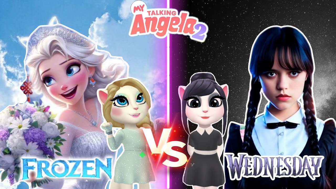 My Talking Angela’m  2 😻 || Frozen of Elsa ❄️ vS Wednesday Addams 👿 vS Angela 2 || Makeup 💅