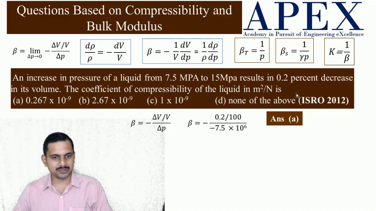 Questions from ISRO exams on Compressibility, Speed of Sound and Bulk modulus | Mechanical |