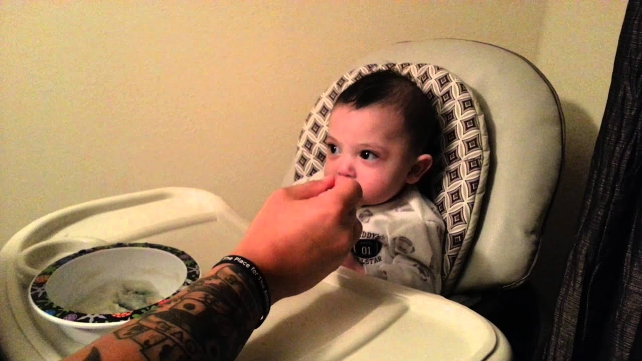 Baby Brady Eating Rice cereal For The First Time