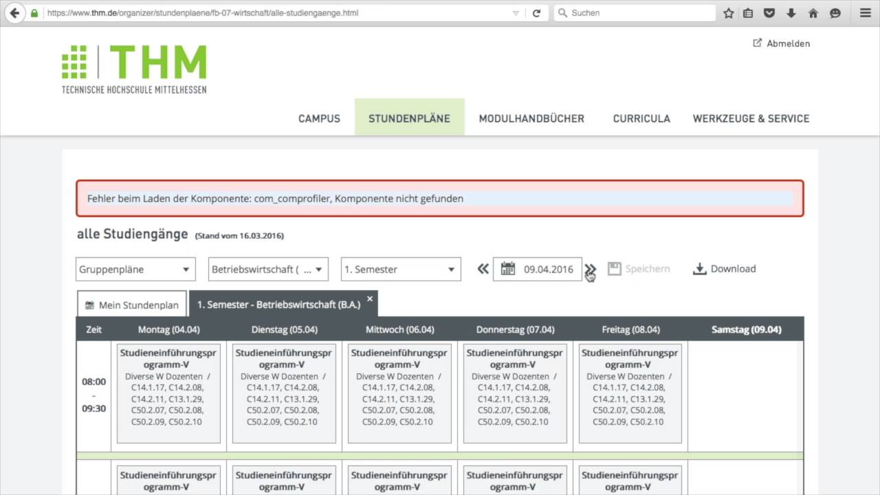 THM Online Stundenplan erstellen