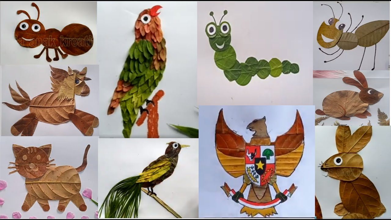 30 ide membuat kolase hewan dari daun kering - 30 animal collage ideas for school projects
