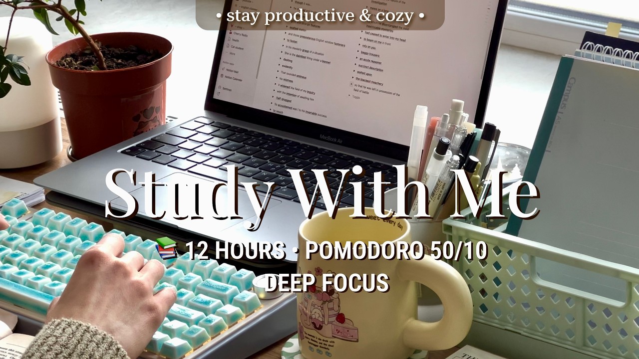 LIVE &bull; 12 HR STUDY WITH ME | Pomodoro 50/10 ☕️ Deep Focus