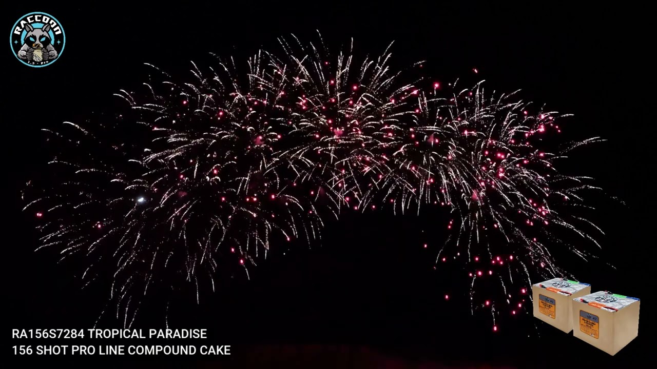 Raccoon Fireworks 1.4G Pro Line Compound Cake RA156S7284 TROPICAL PARADISE