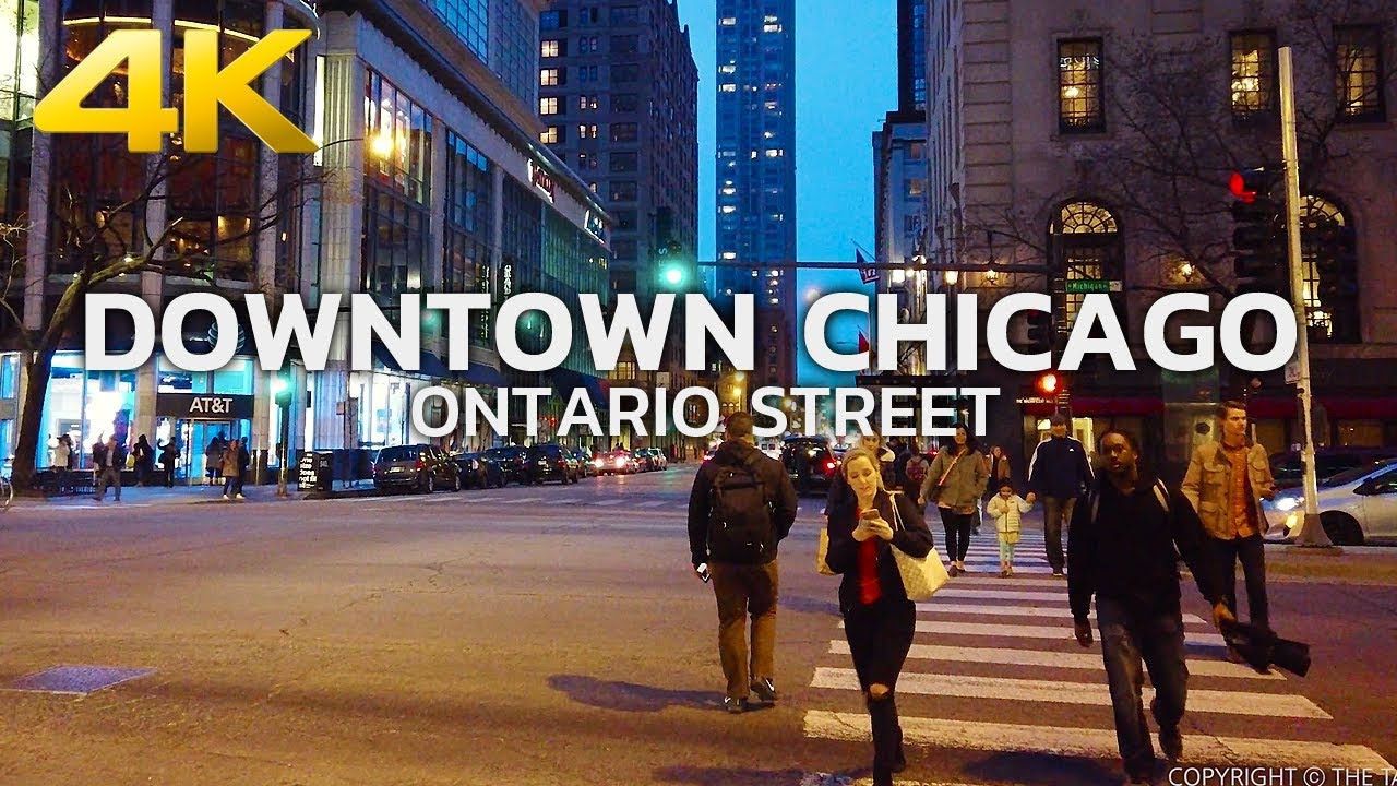 WALKING TOUR | CHICAGO - Downtown Chicago, Ontario Street, Illinois, Night time Walk