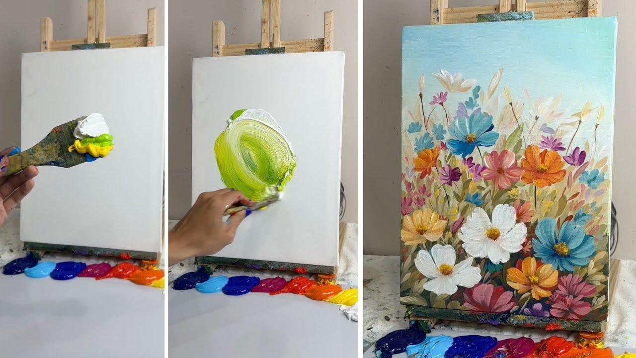 How to Paint a Vibrant Wildflower Garden | Easy Acrylic Painting Tutorial for Beginners #037