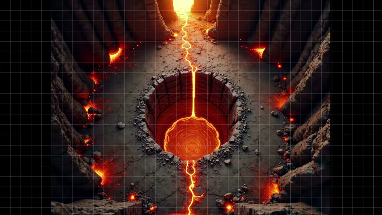 DnD compatible animated map _ Concrete Pit Surrounded by Pillars _ square grid _ ambience for VTT