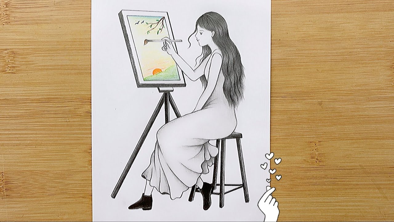 How to draw the girl is painting | Pencil sketch drawing for beginners | Step by step