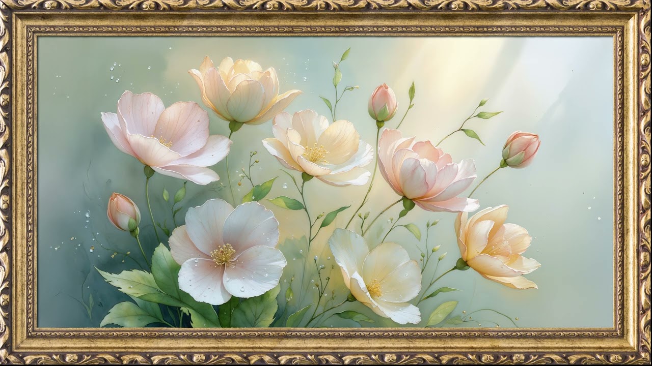 8 Hours Framed Painting | Elegant Pastel-colored Flowers | TV Wallpaper | 4K 