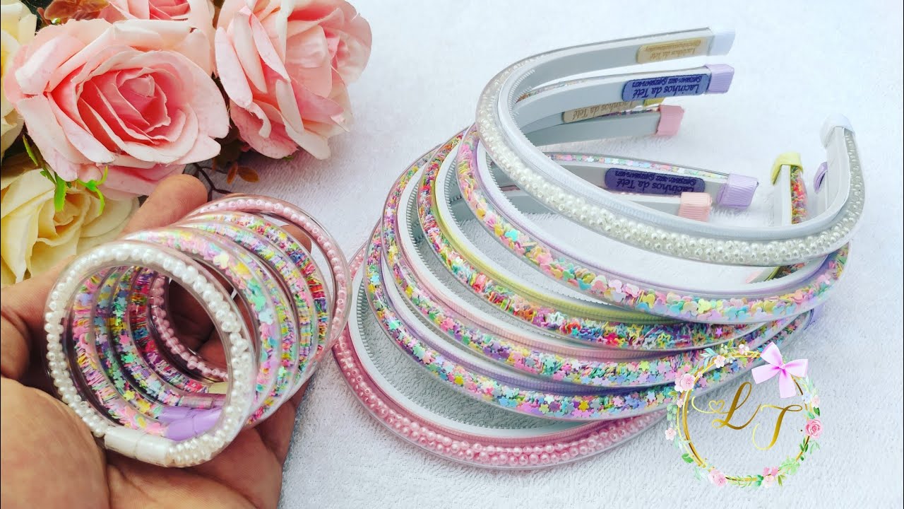Tiaras e pulseiras com tubo plástico. kit lindo e fácil.🎀 Tiara e pulseira piscina