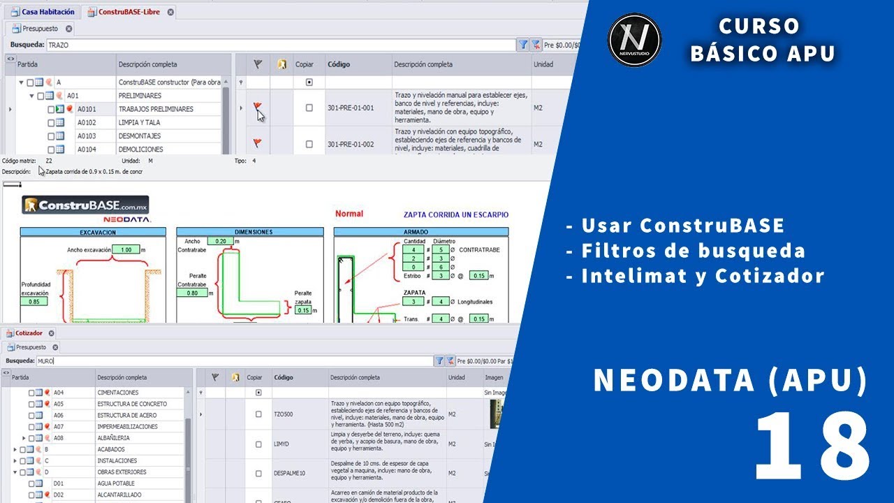 Curso básico de APU con Neodata_Catálogos Maestros Construbase e Intelimat