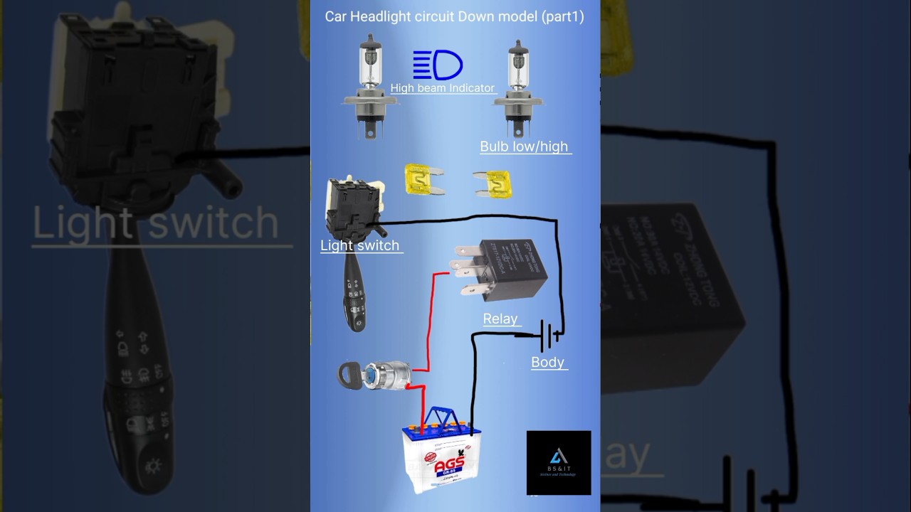 Car headlight complete circuit diagram | Vehicle headlight circuit diagram