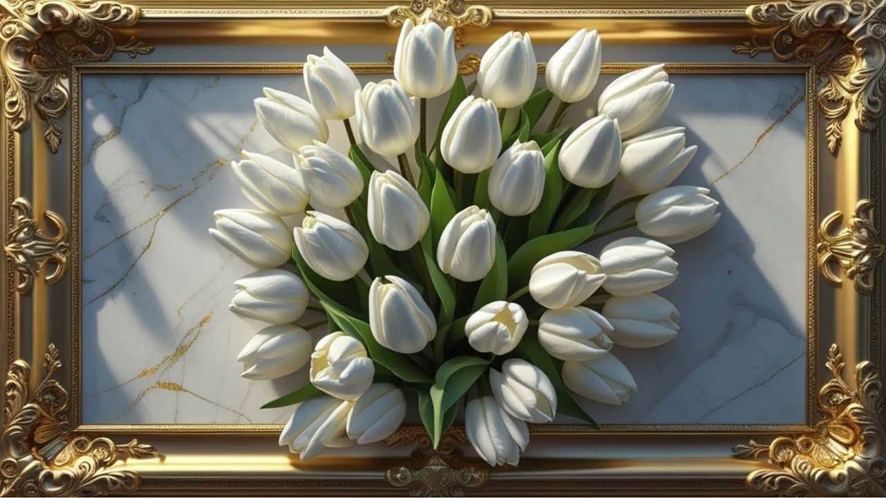 White Tulips in Gloden Frame