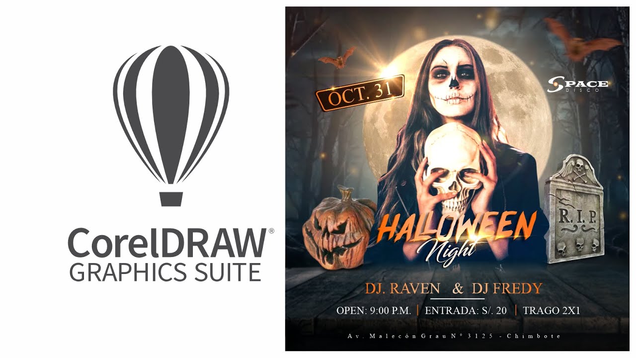 🔴¡En Vivo! Flyer Halloween Corel Draw + Descarga Gratis