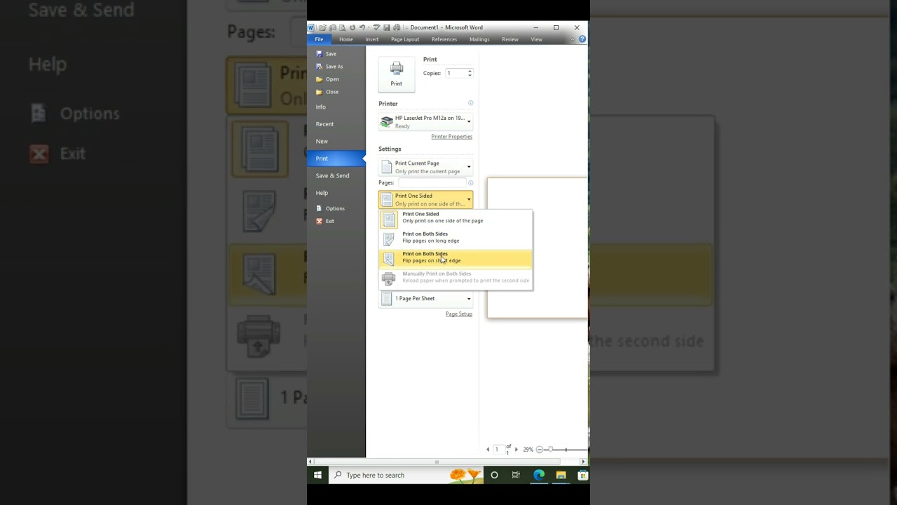 How to print on both sides in MS word