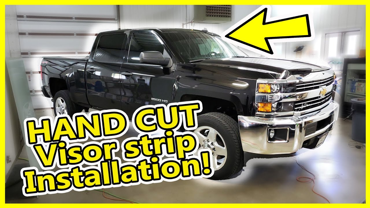 HOW TO HAND CUT INSTALL A TRUCK WINDSHIELD VISOR STRIP: Banner Eyebrow Glare Strip