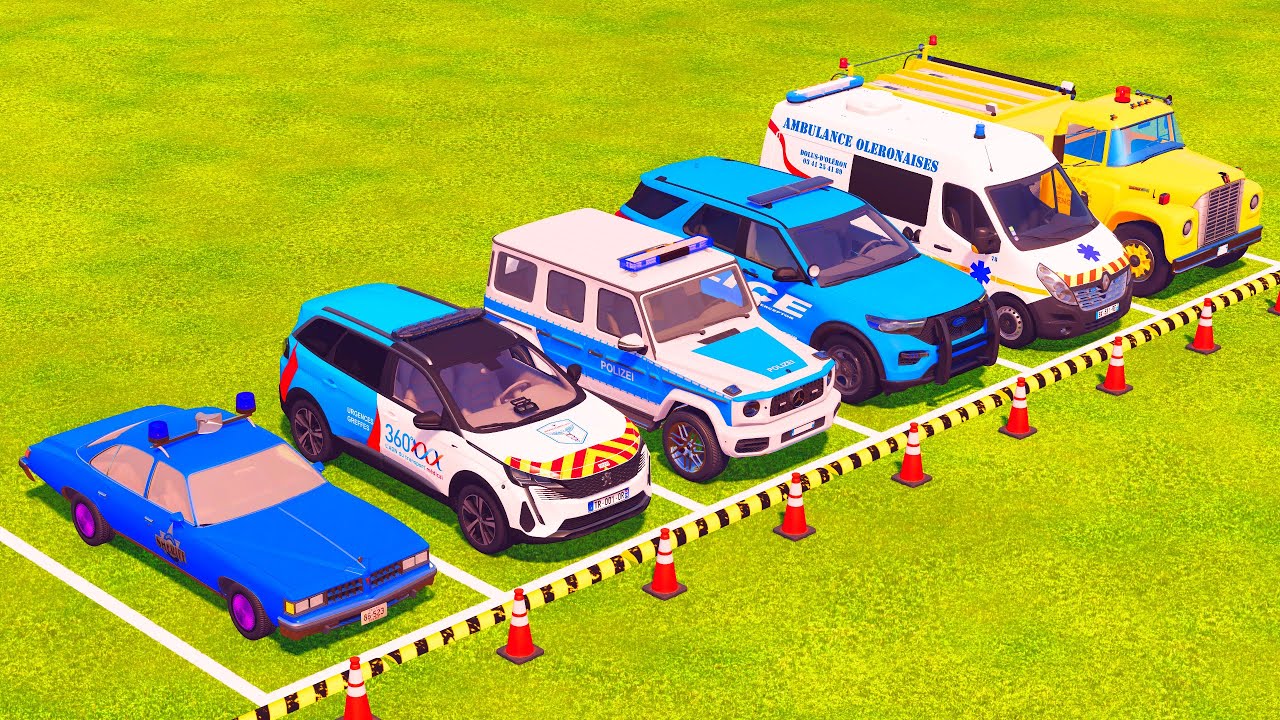 VUS GAME - TRANSPORTING POLICE CARS, FIRE DEPARTMENT, AMBULANCE VEHICLES WITH TRUCKS - FS22 #215