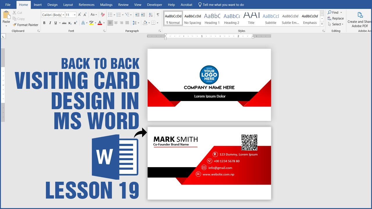 How to Make Visiting Card Design in Ms word Hindi Tutorial || Ms Word Lesson 19 || Business Card