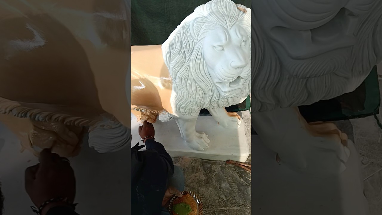 Marble Lion Painting Process ( Animal Marble Statue) 