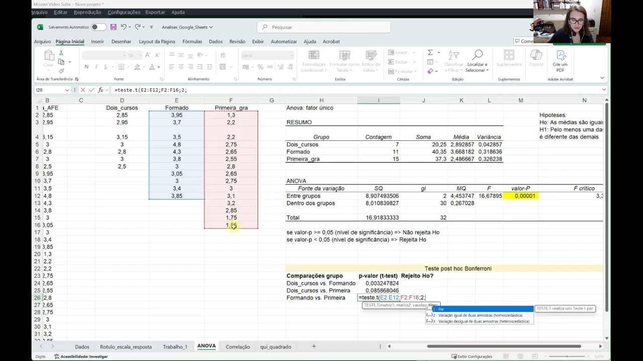 ANOVA de um fator no EXCEL