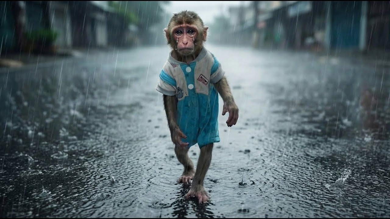 Nana monkey was very sad because she was left alone in the rain.