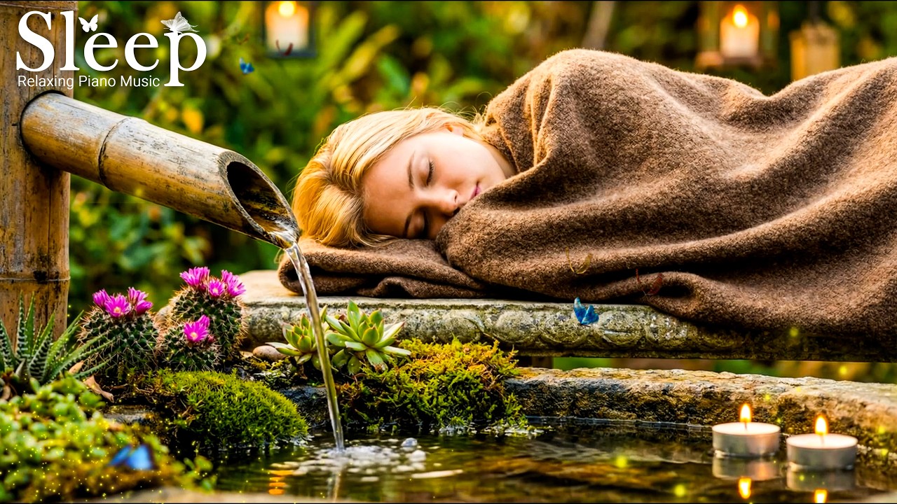 Sleep with Bamboo Water 🍁 Calm Piano Music & Water Sounds 🌿 Deep Sleep