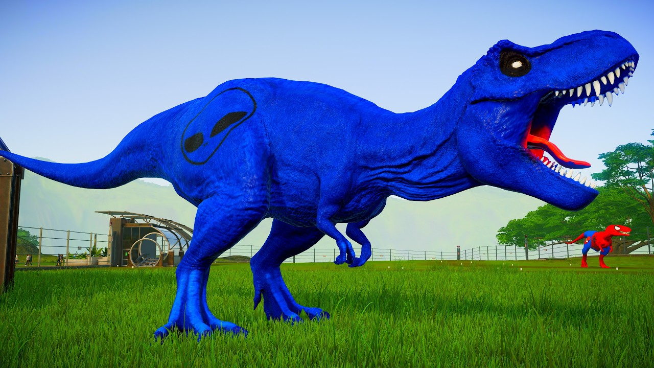 Dinossauro Rex Azul vs Estegossauro do Batman - Jogo de Dinossauro Jurassic World Evolution