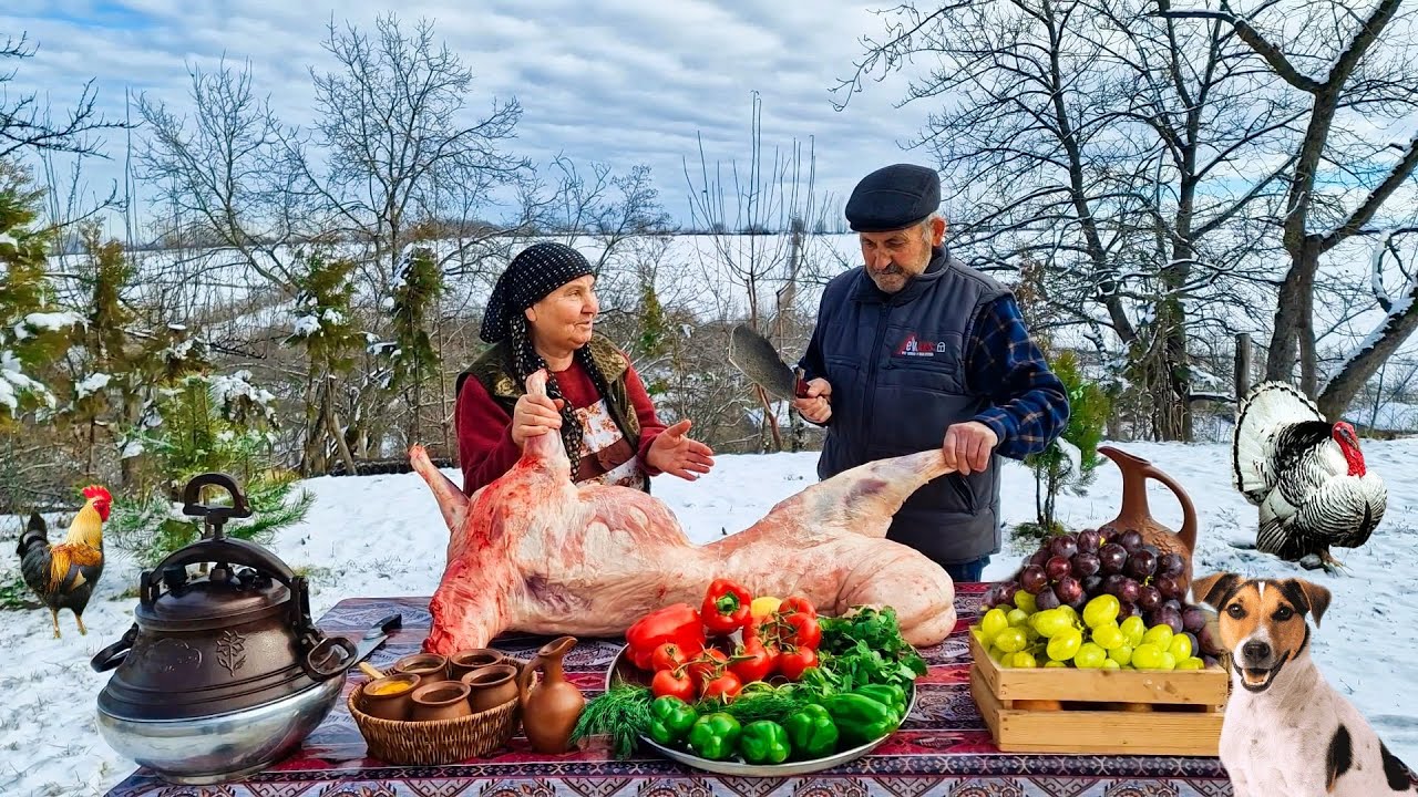 В Горной Деревне Азербайджана Идёт Снег. Буглама из Баранины в Афган казане.