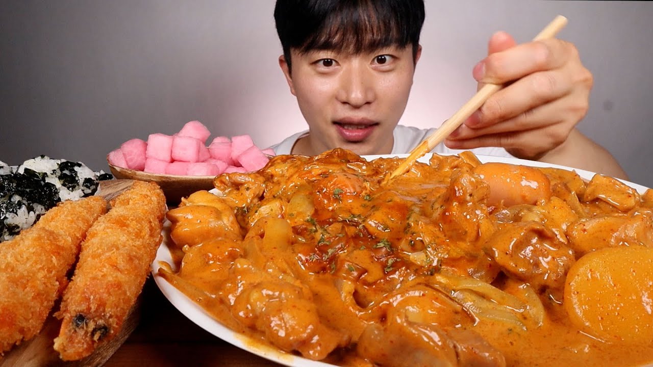 두찜 쿨타임 돌았다..🙌 로제찜닭 납작당면 새우튀김 주먹밥 먹방!!  ASMR MUKBANG ROSE JJIMDAK FRIED SHIMPS RICE BALL EATING SHOW