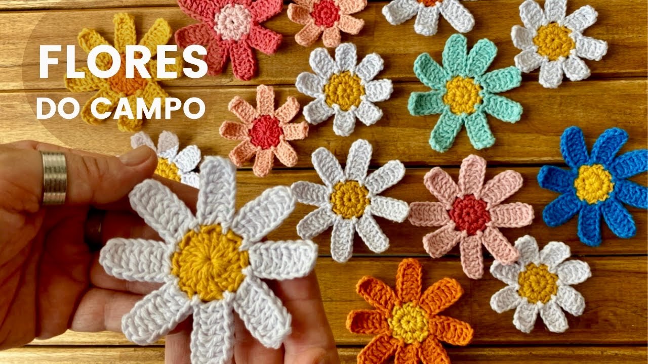 FLOR EM CROCHÊ | Flor do Campo, para aplicação em trabalhos de Crochê, linda e fácil de fazer