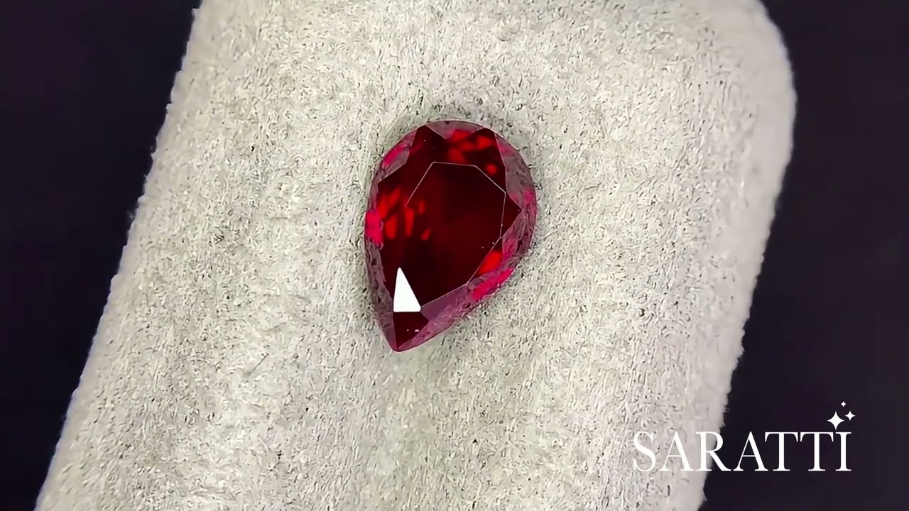 Natural Pigeon&rsquo;s Blood Ruby Pear 1.54ct | No Heat | GUILD Certified | SARATTI