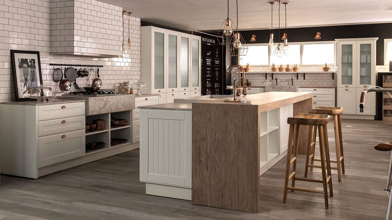 Cocina estilo  vintage de Johnson Acero línea Boston. Diseño de cocina moderna con isla estilo retro